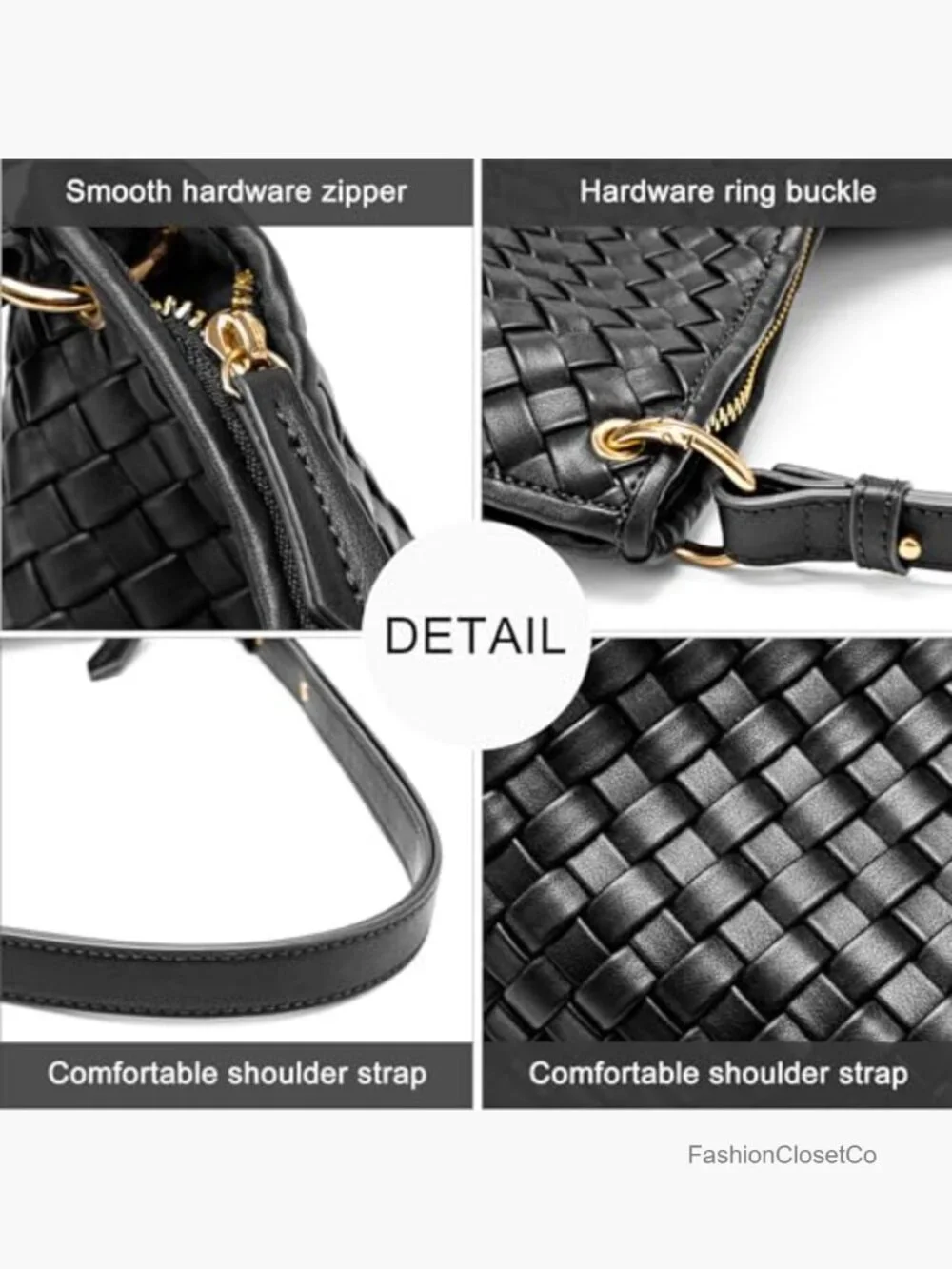 Woven Hobo Handbag PU Leather Shoulder Bag Tote